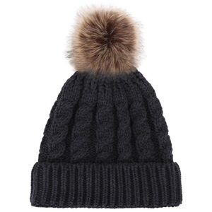 NWOT Simplicity Women's Winter Soft Knit Beanie Hat with Faux Fur Pom Poms OS